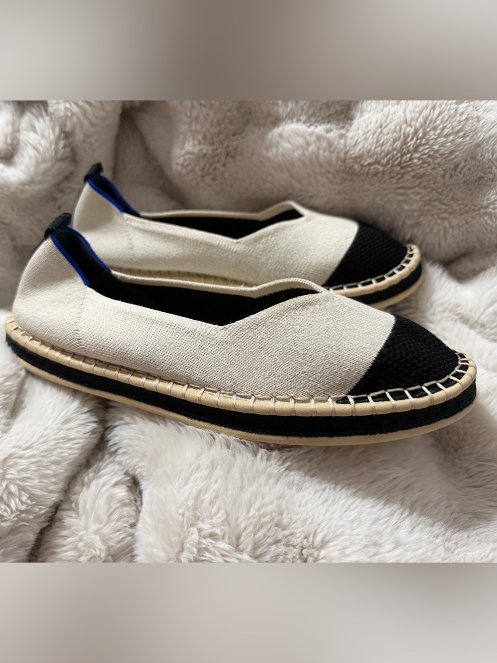 Rothys The Espadrille Ivory Black Cap Toe Knit Slip On Flats Womens 10.5 - Picture 8 of 8